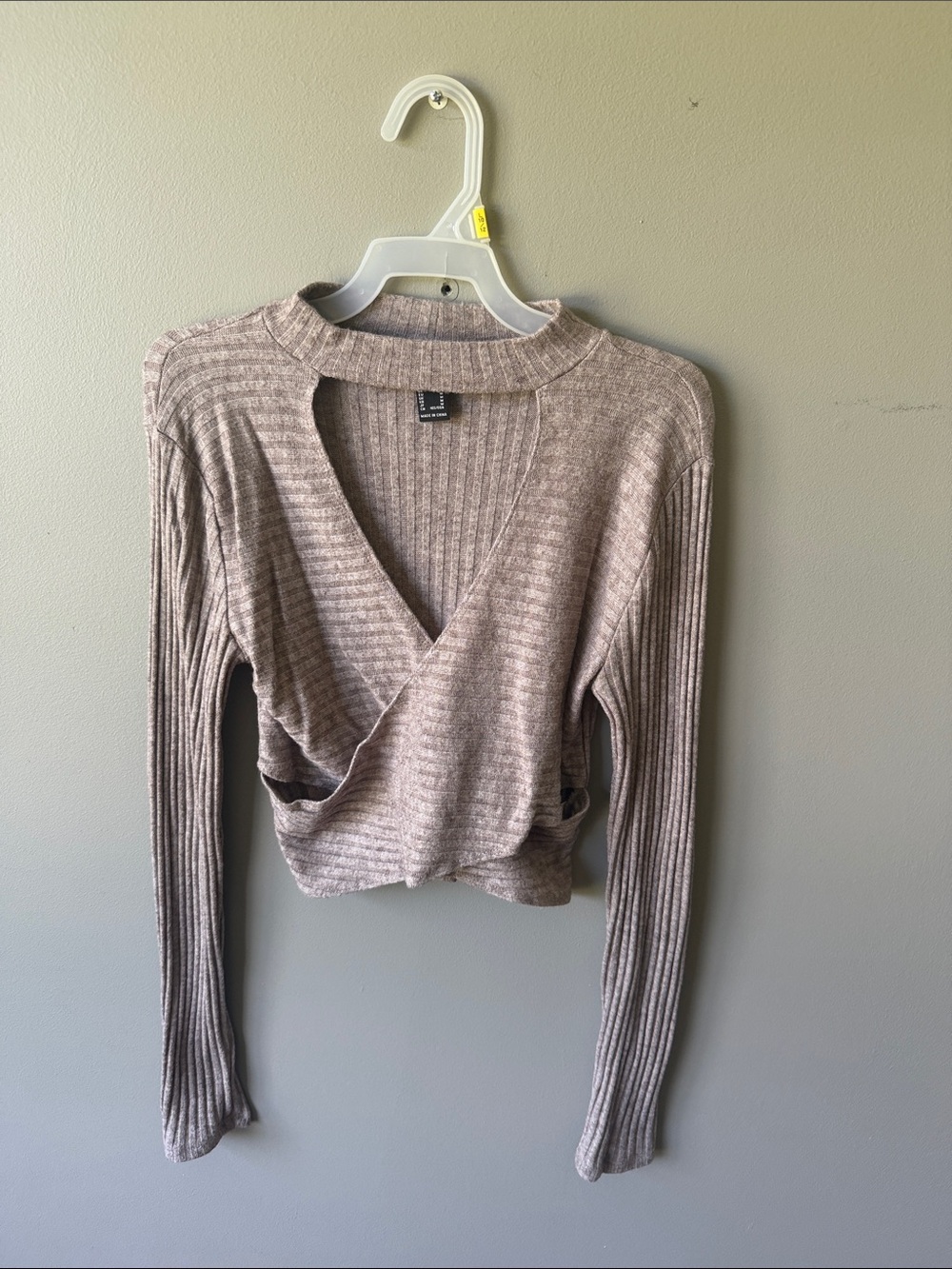 Forever 21 Ribbed Wrap Crop Top - Taupe